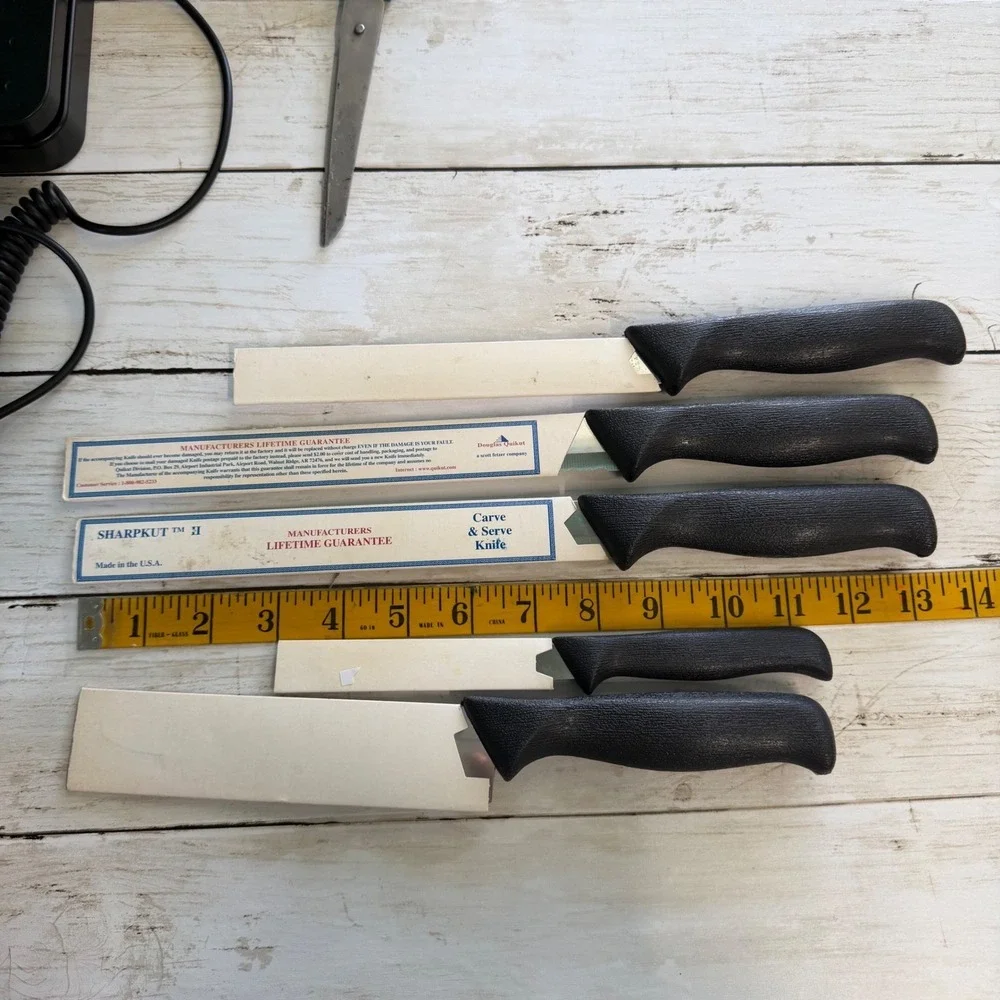 Vintage Sharpkut II 5 Piece Knife Set Stainless Steel Serrated Made in USA Black